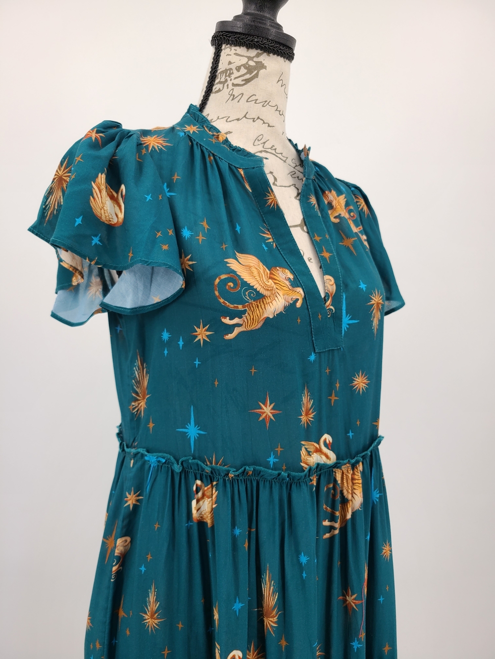 Anthropologie's LyreBird Celestial Griffin Print Sheer Mini Dress Size XXS